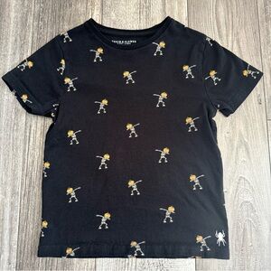 Denim & Flower Black Halloween Kids Tee with Fun Skeletons and Pumpkins